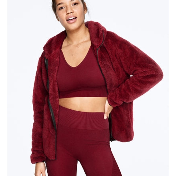 PINK Victoria's Secret Jackets & Blazers - Victorias secret PINK full teddy zip up merlot